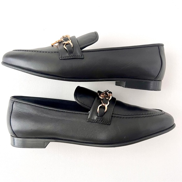 CHANEL | Black Lambskin Chain Loafers Leather Flats Gold CC Logo EU 38 - Picture 9 of 16